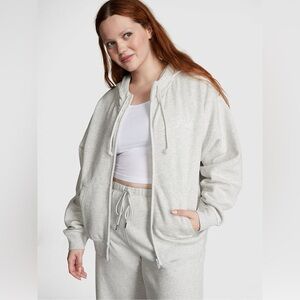 VS PINK | Ivy Fleece Full Zip Hoodie in Heather Stone Grey Size Large
